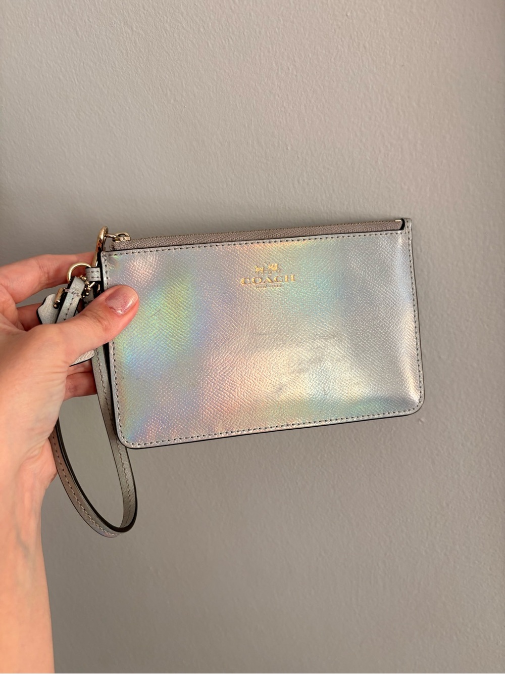 Rare Coach Iridescent Silver Wristlet